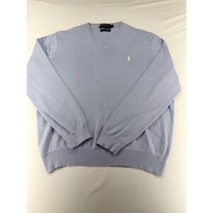 Polo Ralph Lauren Mens V Neck Sweater Light Blue Long Sleeve Logo Size L